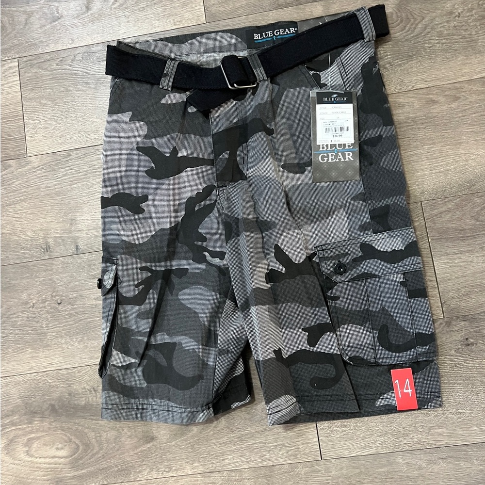 Blue Gear Black Camo Cargo Shorts Size 14 New